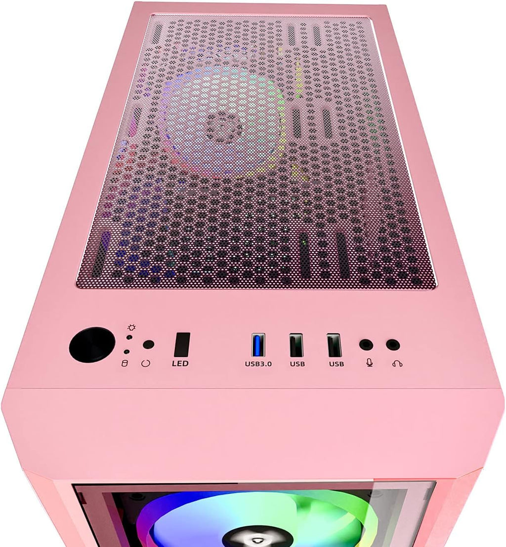 Mid Tower Gaming Case with Tempered Glass Panels and 4 RGB Fans E60462