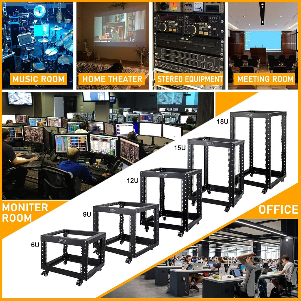 12U Open Frame Server Rack with Casters S3346