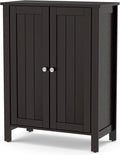 Brown 3 Tier Wooden Bathroom Floor Cabinet with Double Door Y3622