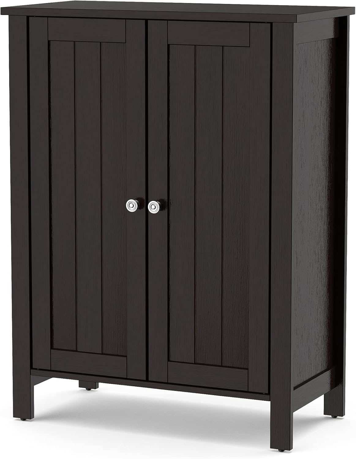 Brown 3 Tier Wooden Bathroom Floor Cabinet with Double Door Y3622