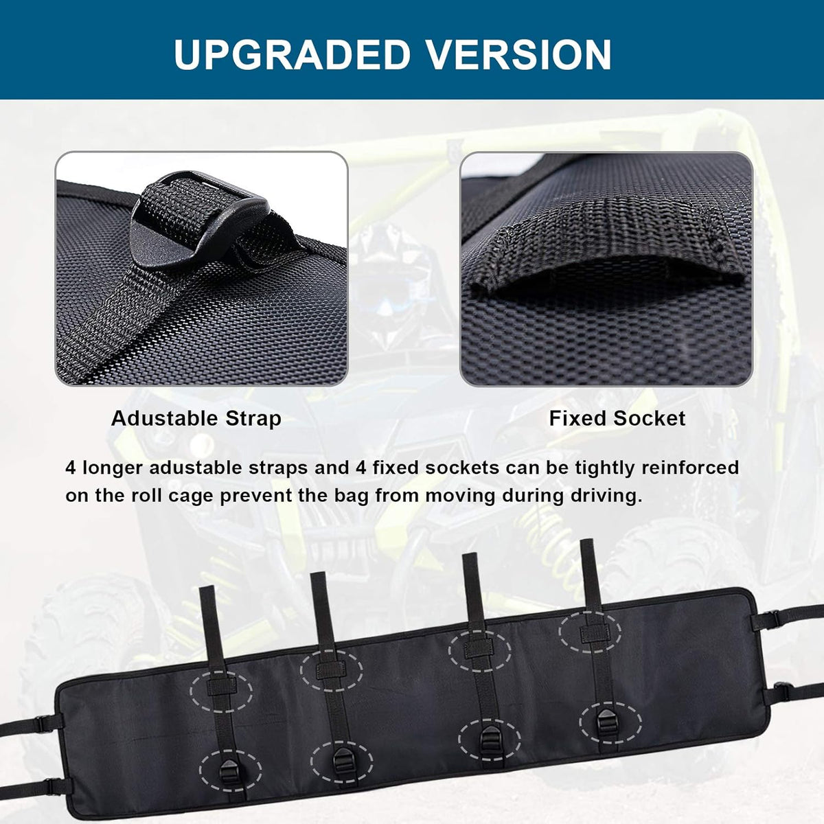 UTV Large Roll Cage Organizer, Cargo Rear Storage Bag with Reflective Strip R9640