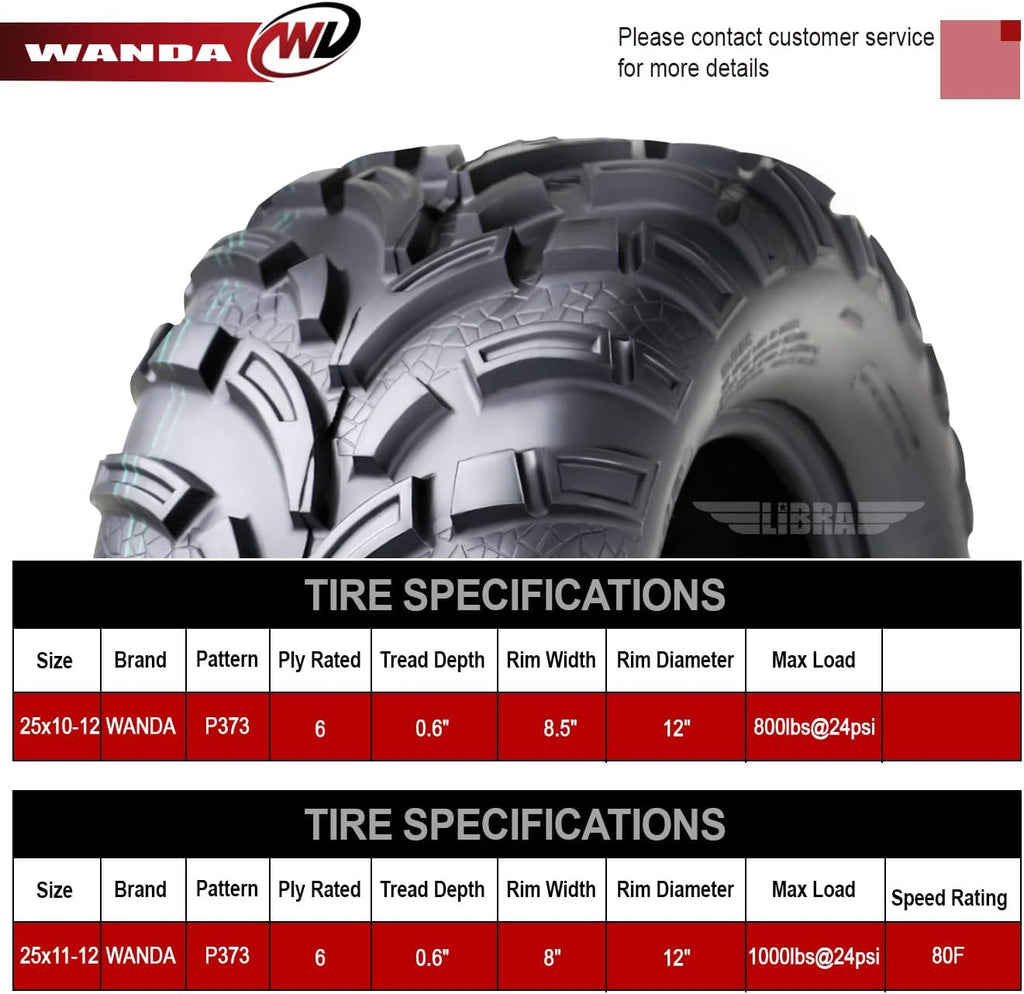Set of 4 ATV UTV Tires 25x10-12 6PR G34487