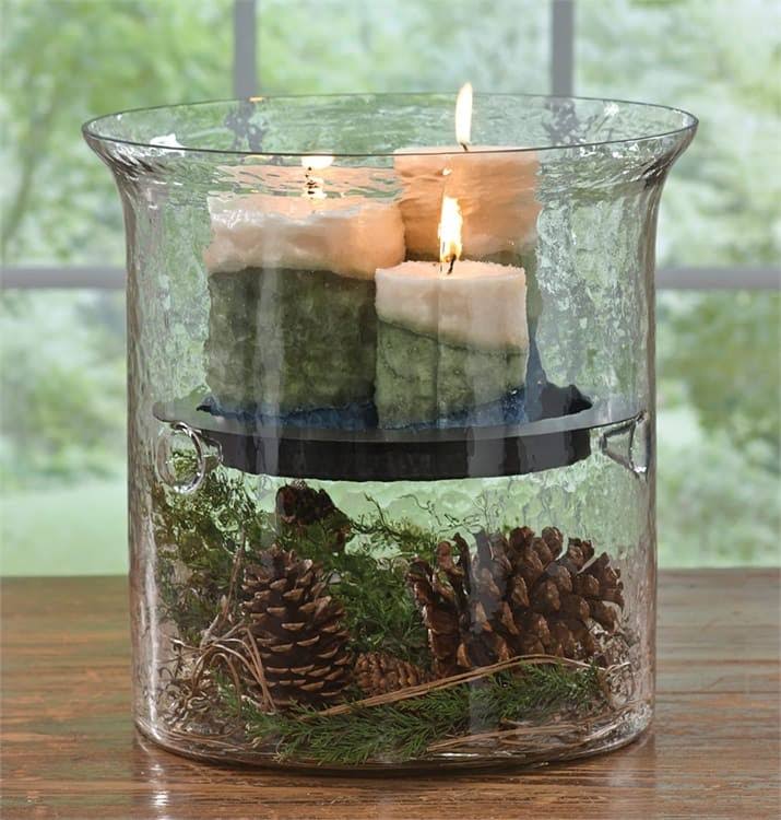 Hammered Glass Cylinder with Candle Pan X964