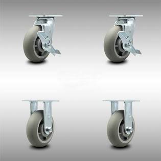 6 inch Thermoplastic Rubber Caster Set with Roller Bearings 2 Brake 2 Rigid X2394