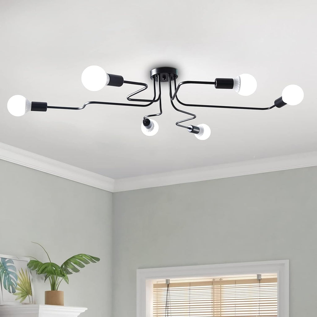 Black 8 Lights Industrial Semi Flush Mount Ceiling Light N6519