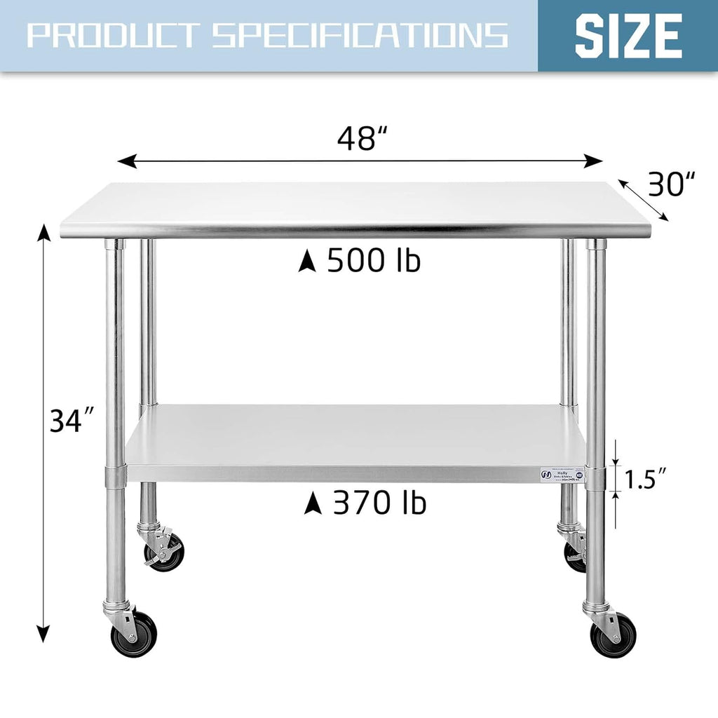 Stainless Steel Table 30 x 60 Inches with Caster Wheels H4661