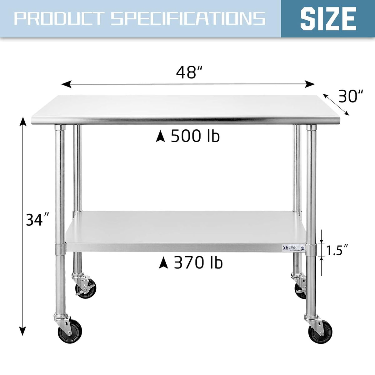 Stainless Steel Table 30 x 60 Inches with Caster Wheels H4661