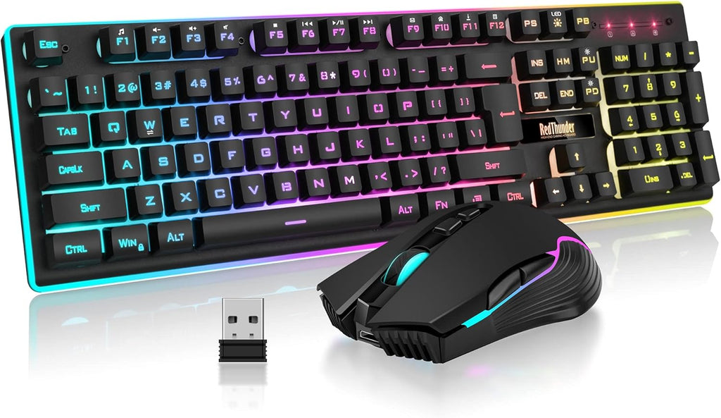 Wireless Gaming Keyboard and Mouse Combo, LED Backlit Rechargeable, Mechanical Feel Anti-ghosting, Black F16673