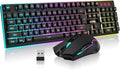 Wireless Gaming Keyboard and Mouse Combo, LED Backlit Rechargeable, Mechanical Feel Anti-ghosting, Black F16673