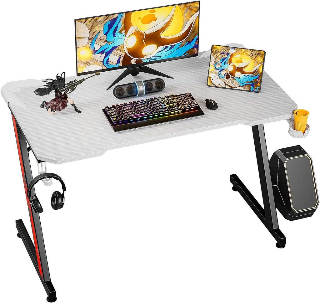44 Inch Z Shaped Gaming Desk with Cup Holder & Headphone Hook R972951