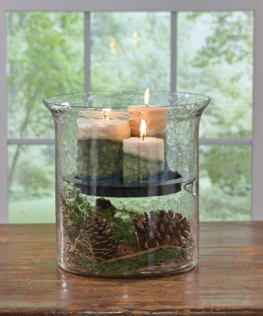 Hammered Glass Cylinder with Candle Pan X964