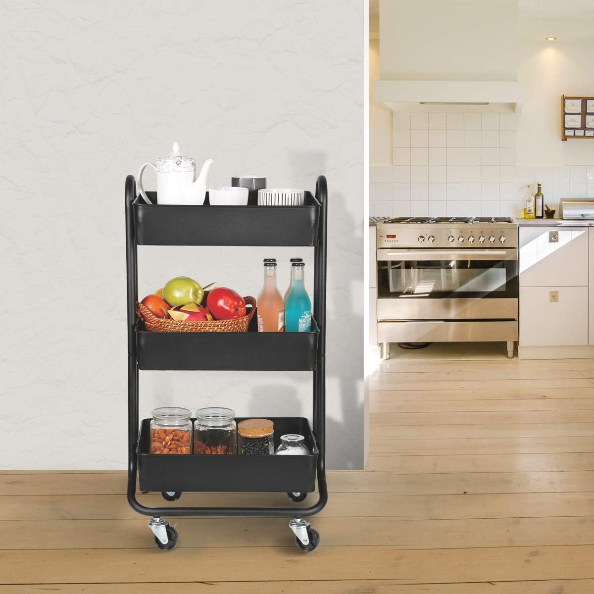 3 Tier Metal Rolling Utility Storage Cart with Wheels K955705