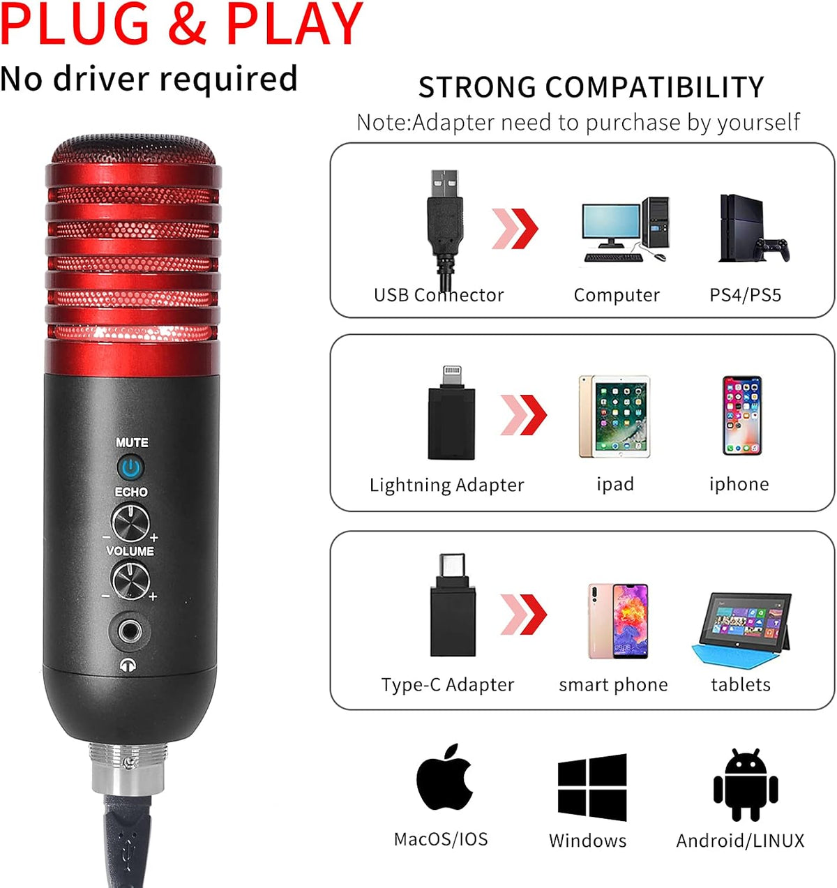 USB Condenser Microphone Kit with Boom Arm and Pop Filter, Pack of 2 M6208