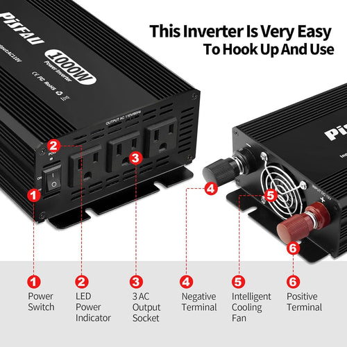 1000W Power Inverter 12V DC to 110V AC with 3 AC Sockets E77814