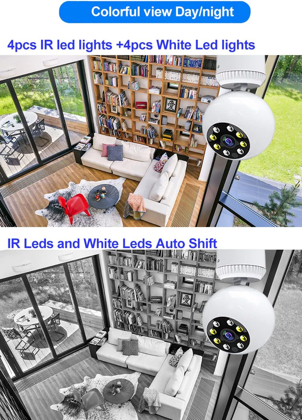 2MP 1080P Wireless PTZ Security Camera with E27 Bulb Connector D218