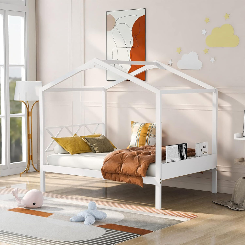 Twin Size White Wooden House Bed F609967