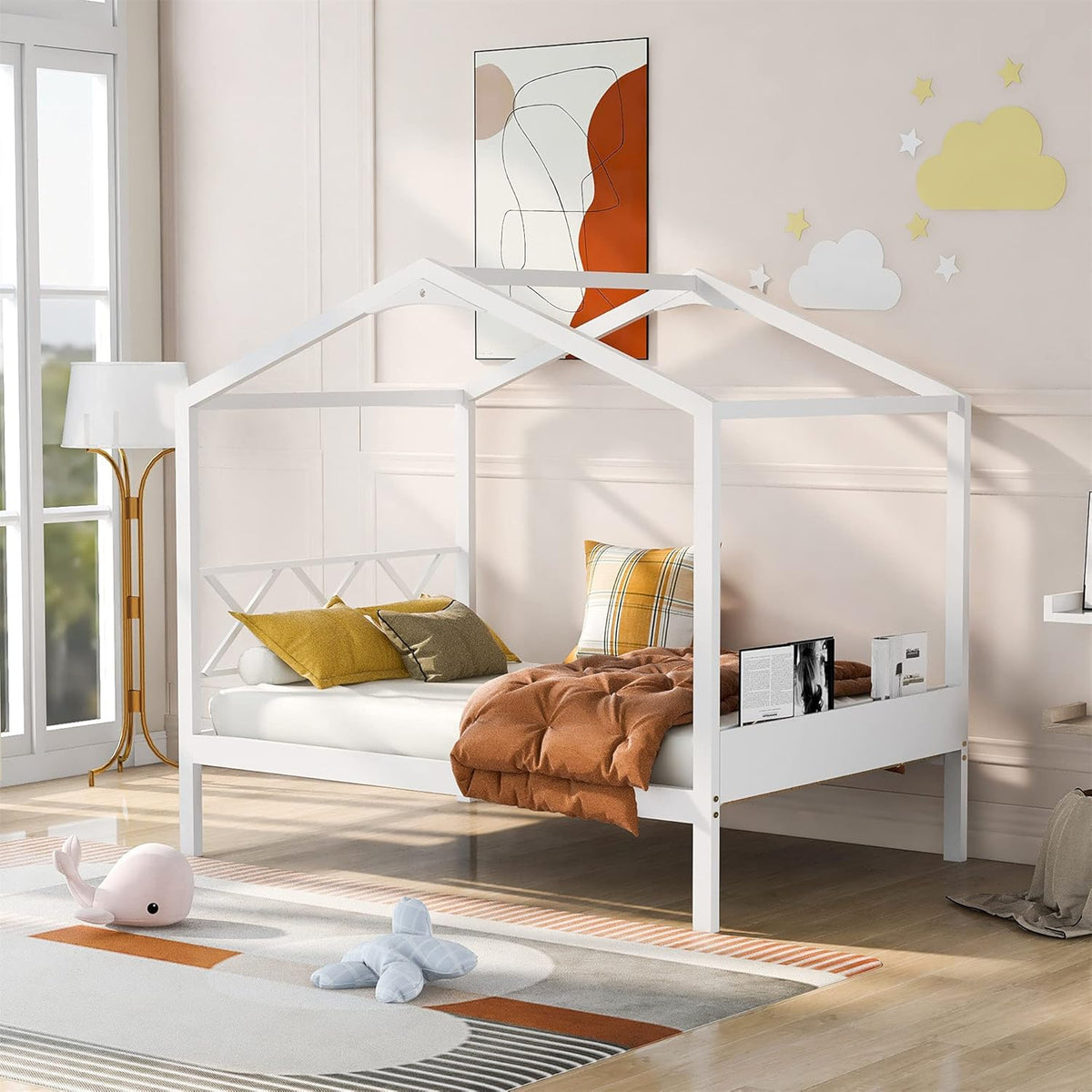 Twin Size White Wooden House Bed F609967