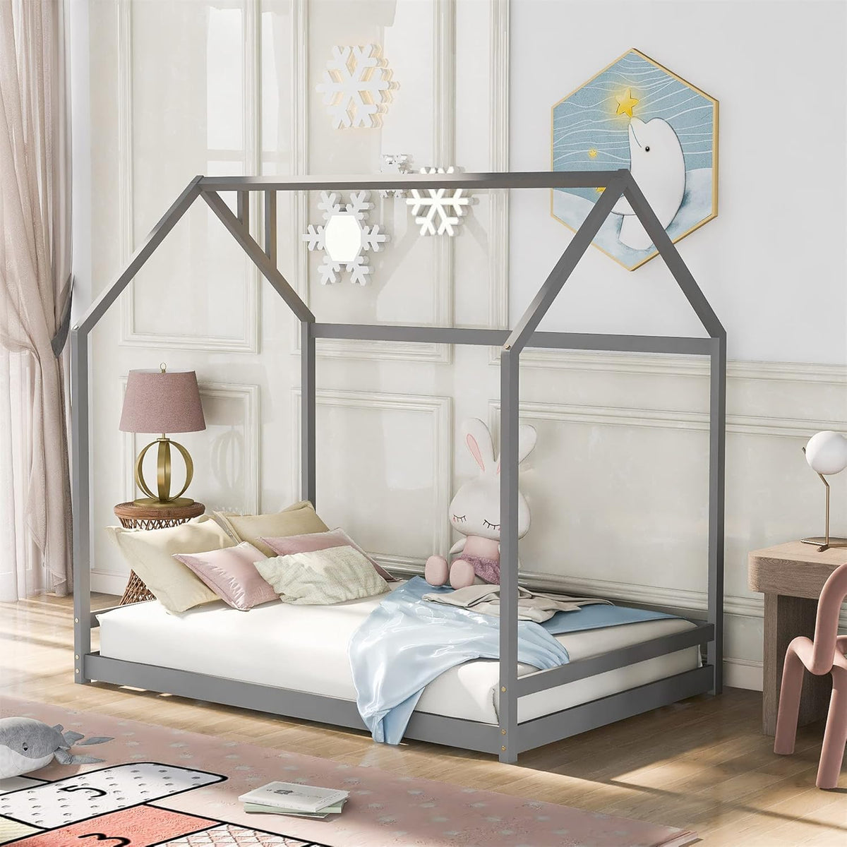 Twin Size White Wooden House Bed F609967