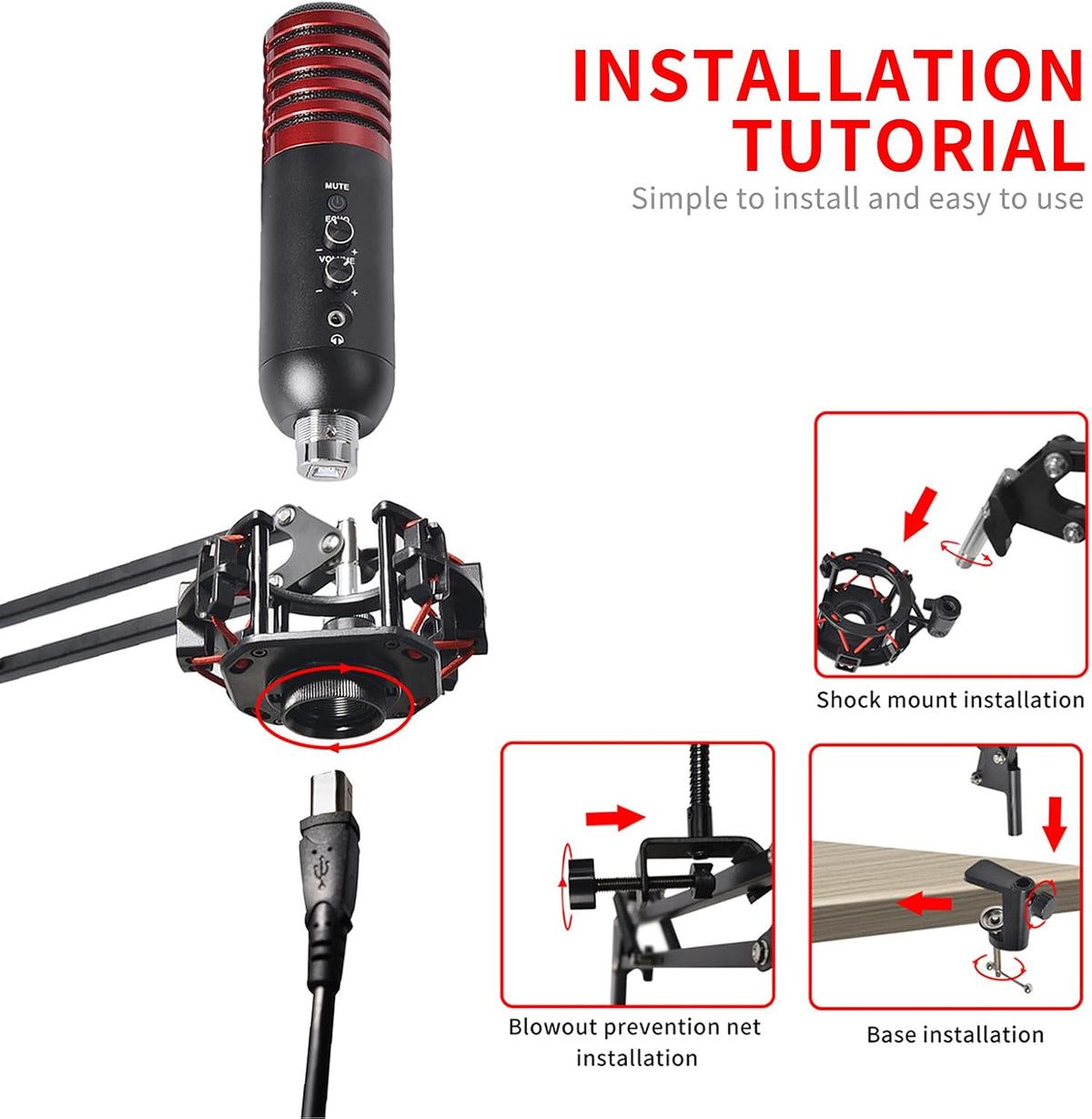 USB Condenser Microphone Kit with Boom Arm and Pop Filter, Pack of 2 M6208