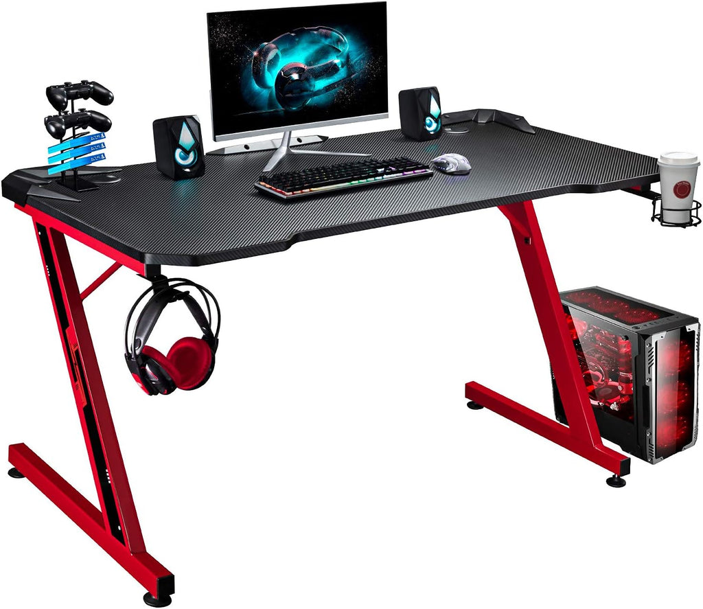 44 Inch Z Shaped Gaming Desk with Cup Holder & Headphone Hook R972951