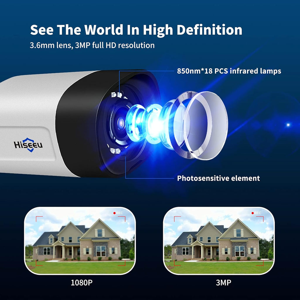 2K Outdoor Security Camera Bullet, 3MP IP66 Waterproof J5485