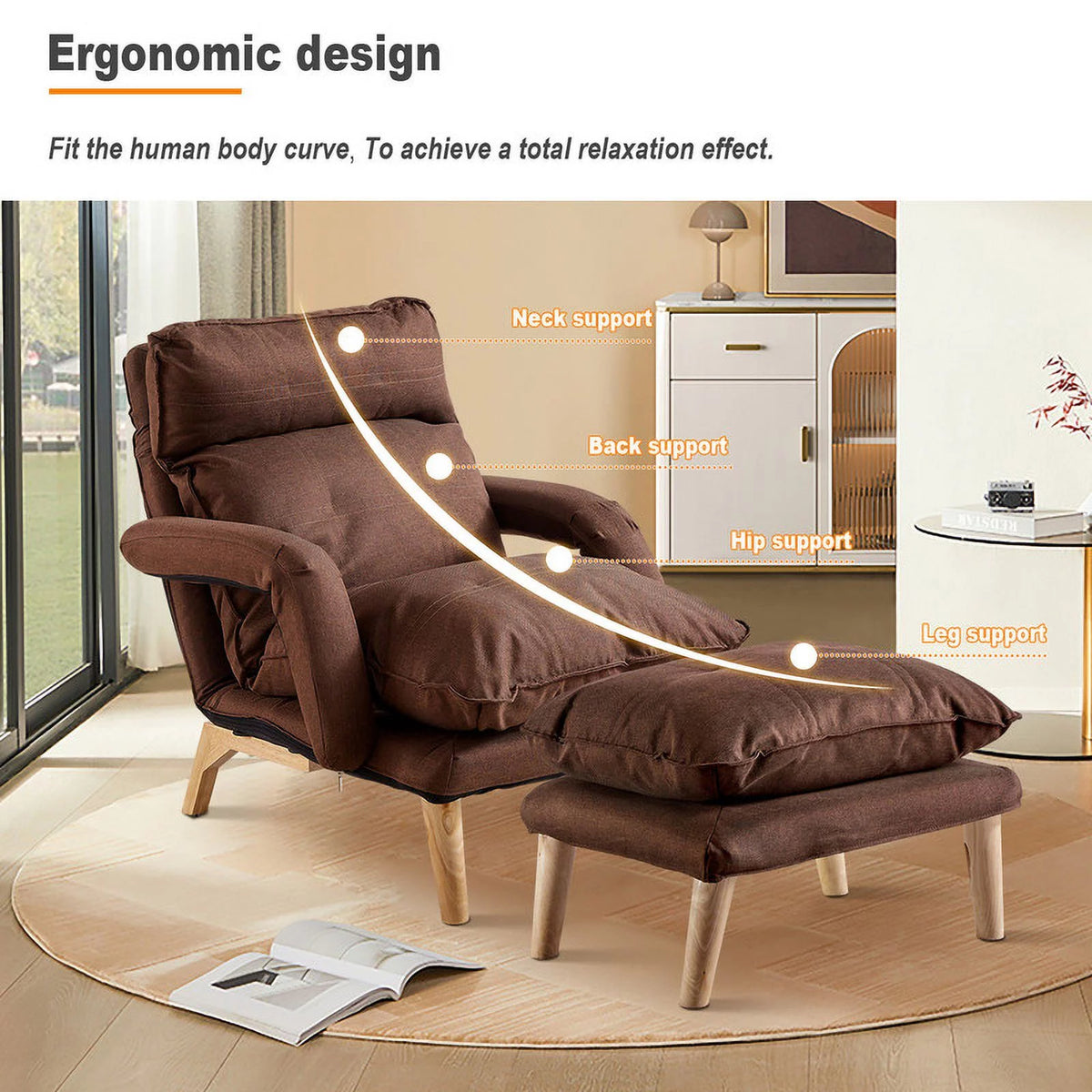 Brown Linen Accent Chair with Ottoman E230497
