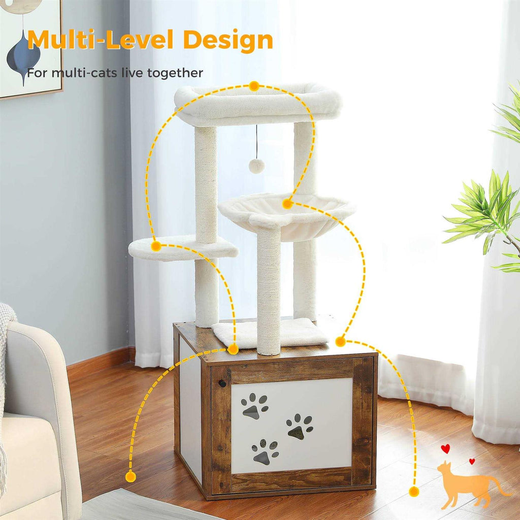 Cat Tree with Litter Box Enclosure and Scratching Posts I26095