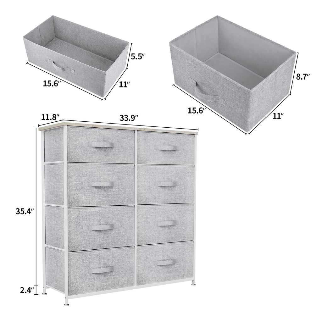 Light Grey 8 Drawer Fabric Dresser W38583