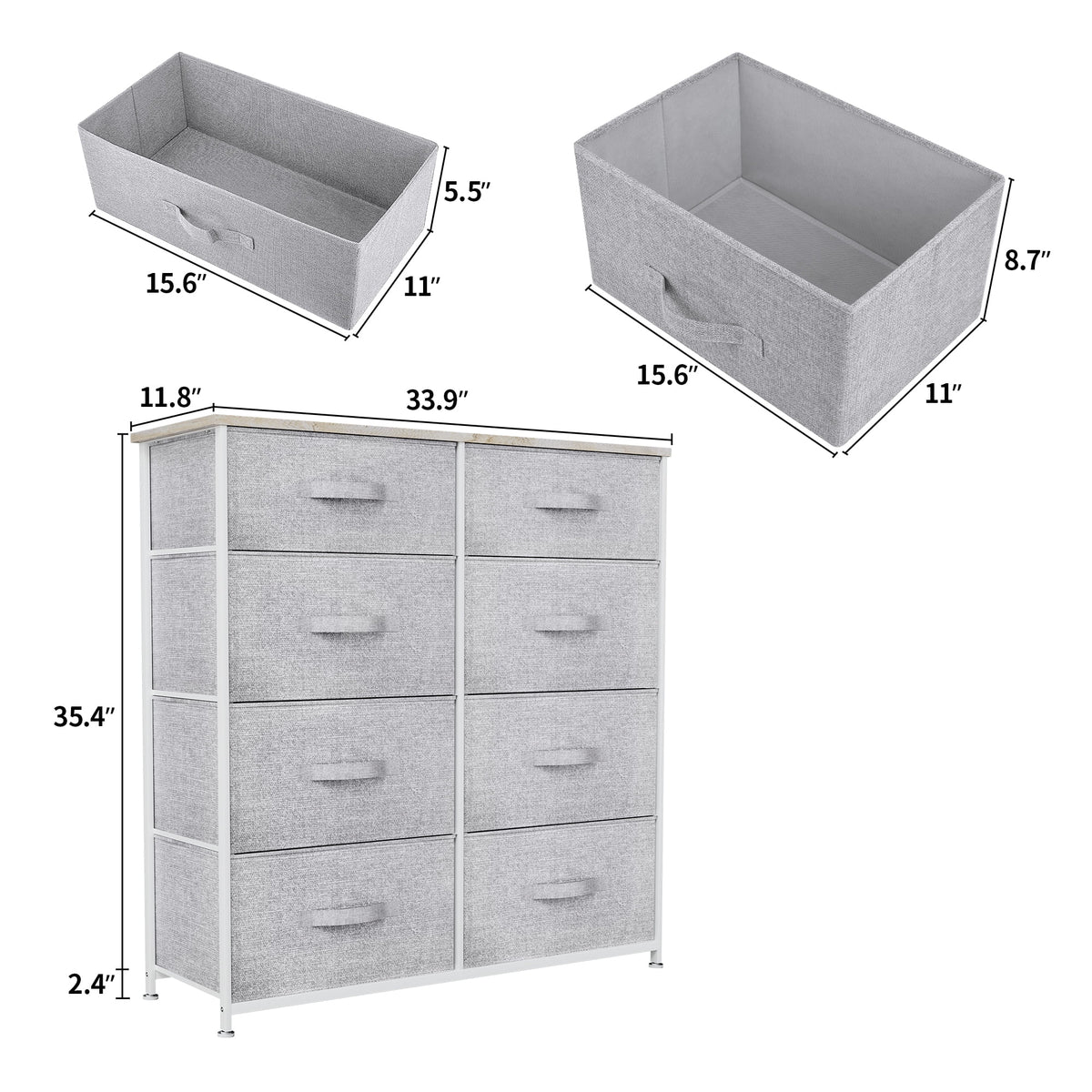 Light Grey 8 Drawer Fabric Dresser W38583