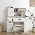 White Vanity Table with Lighted Mirror and Stool F640