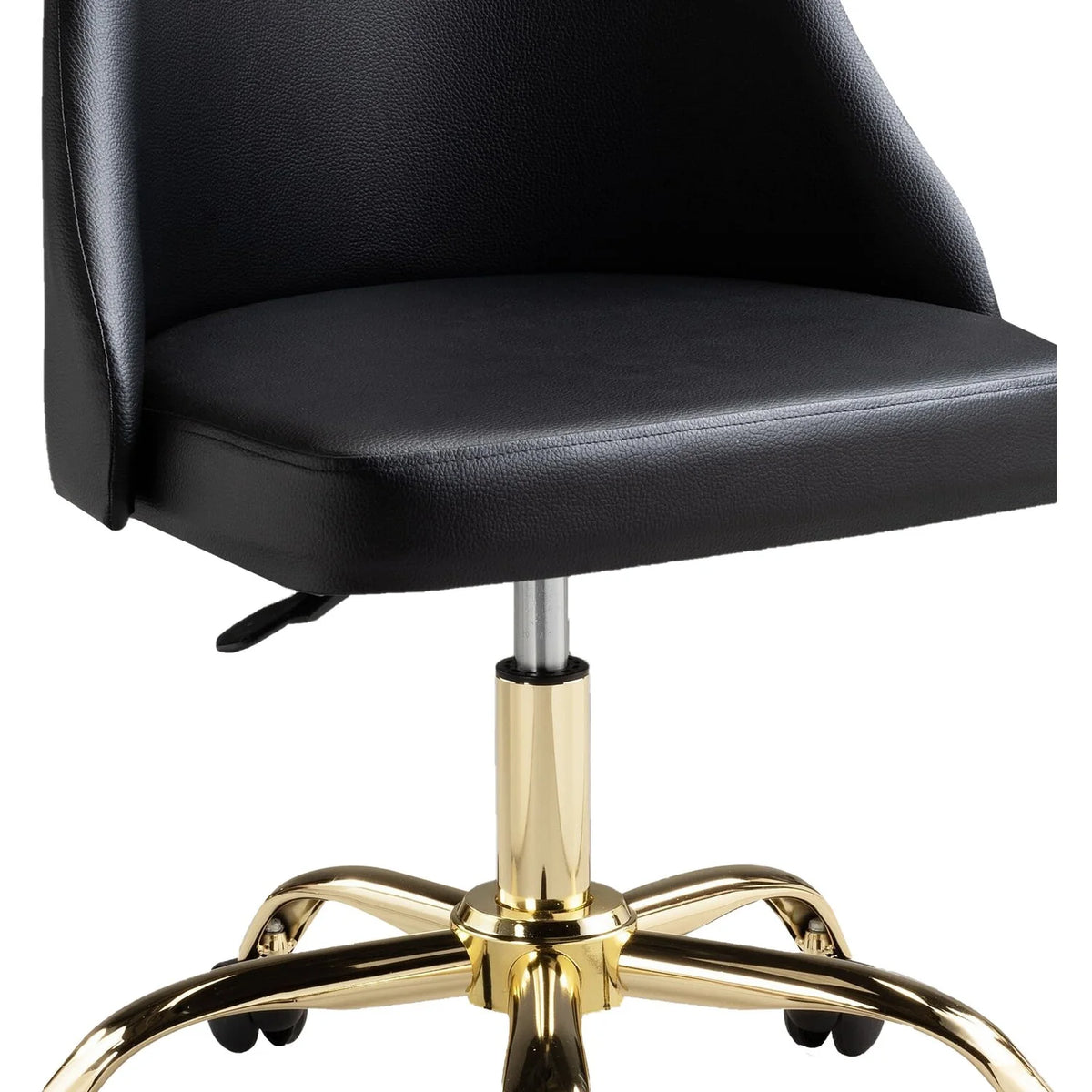 22 Inch Adjustable Swivel Office Chair Black Faux Leather Gold Metal B24839