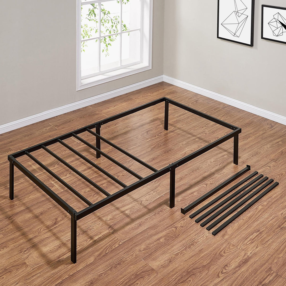 14 Inch Black Metal Twin Bed Frame Z737907