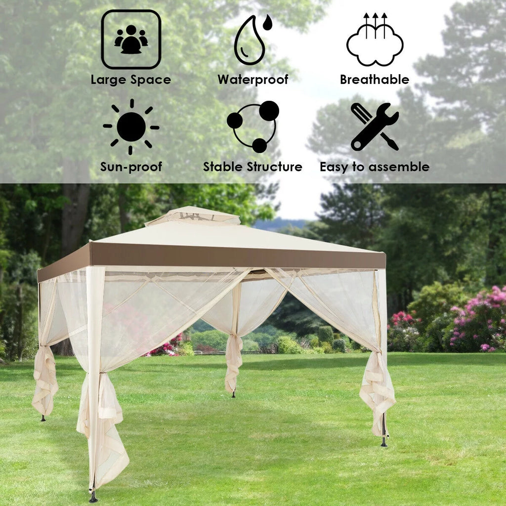 10'x 10' Beige Canopy Gazebo with Mosquito Netting O464306