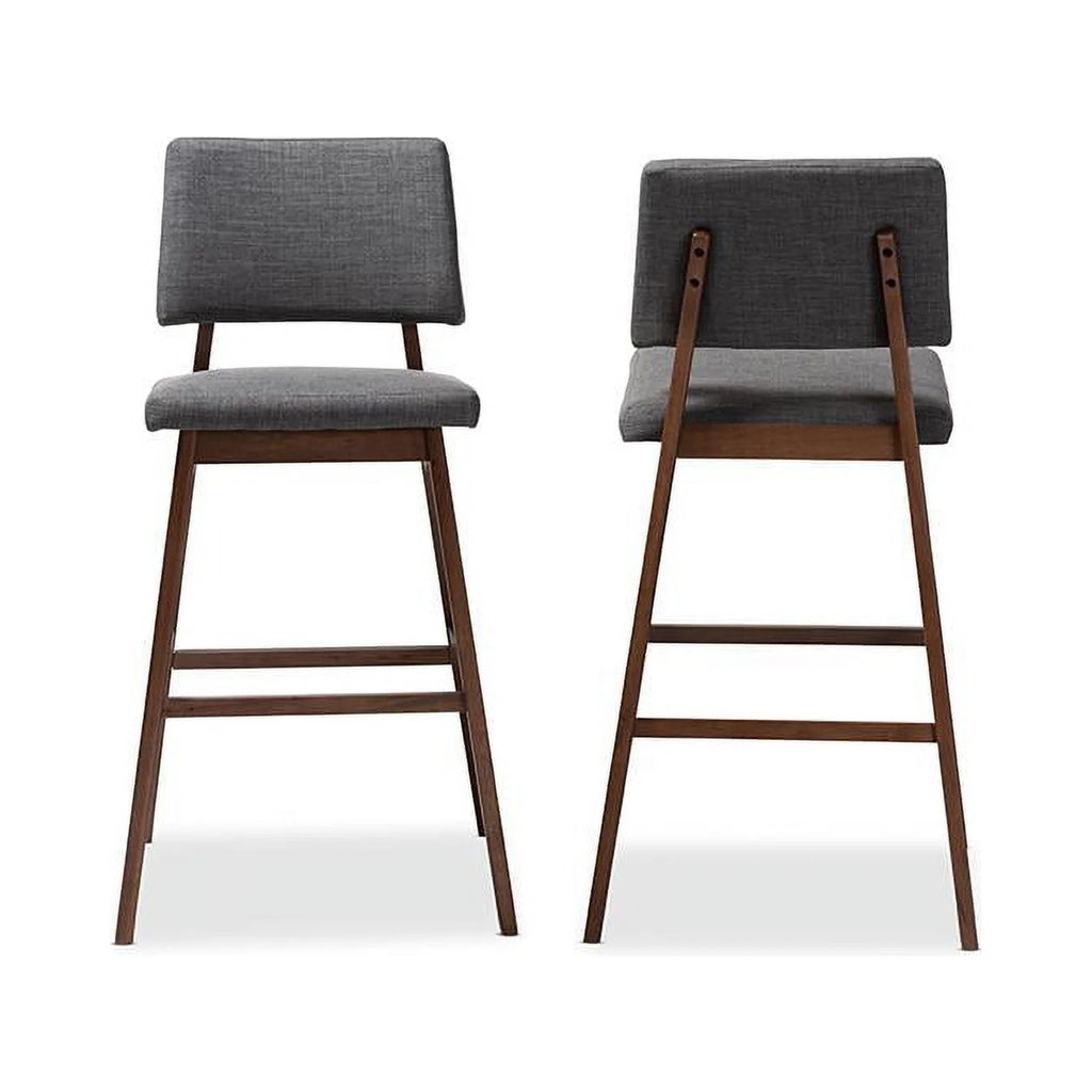 Dark Gray Fabric Upholstered Wood Bar Stool Set of 2 B938