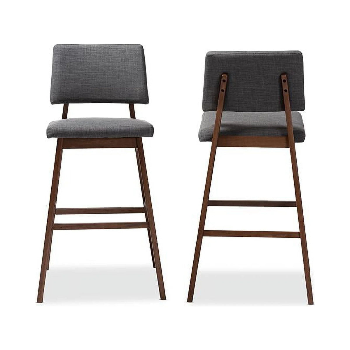 Dark Gray Fabric Upholstered Wood Bar Stool Set of 2 B938