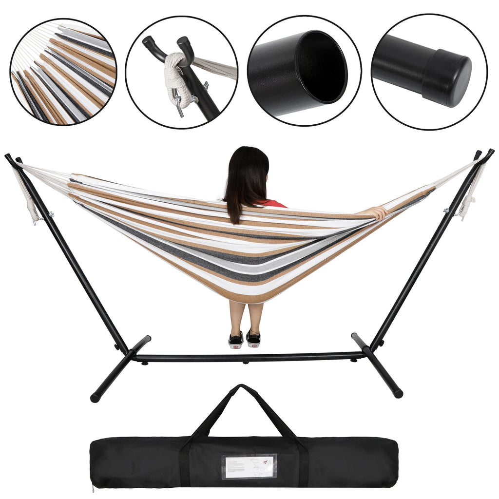 Portable Double Outdoor Hammock with 9FT Stand Set, Carry Case, Brown R1265