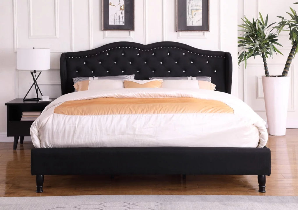 King Upholstered Platform Bed Frame with 51" Tall Headboard Black V764