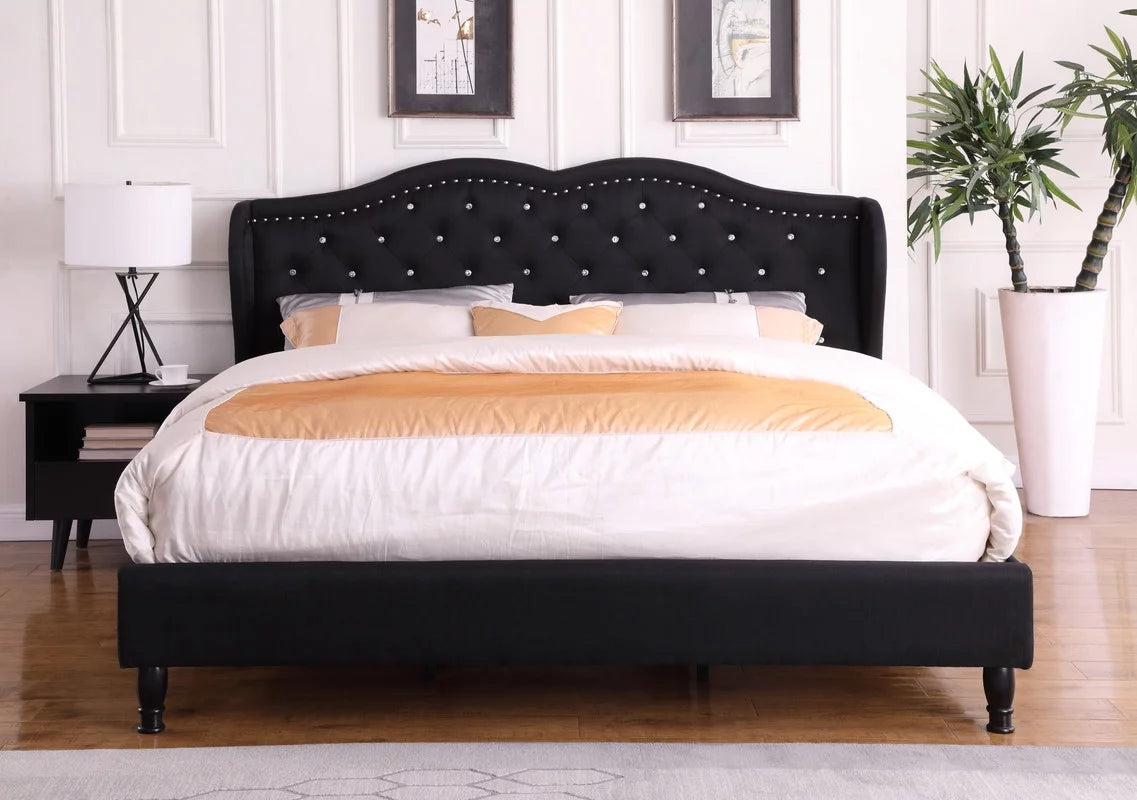 King Upholstered Platform Bed Frame with 51" Tall Headboard Black V764