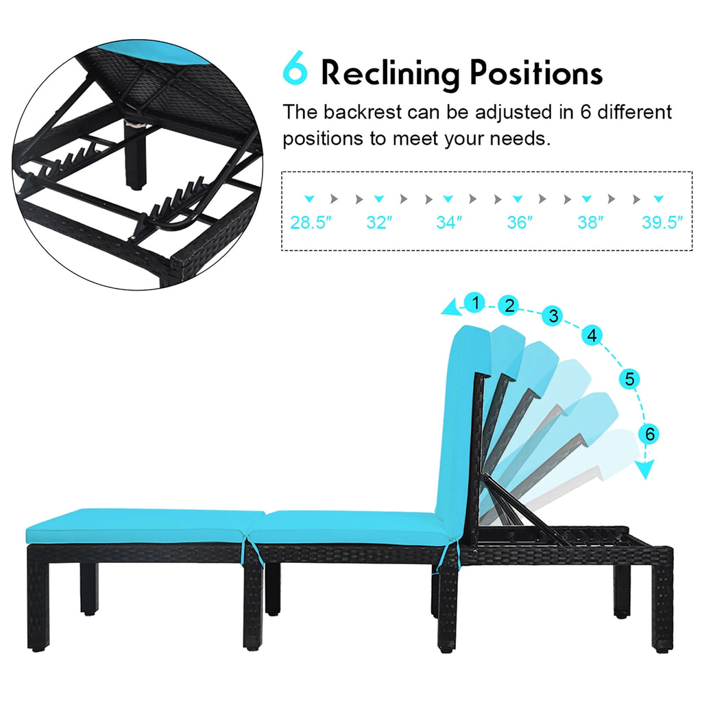 Patio Rattan Lounge Chair Height Adjustable Turquoise N5394
