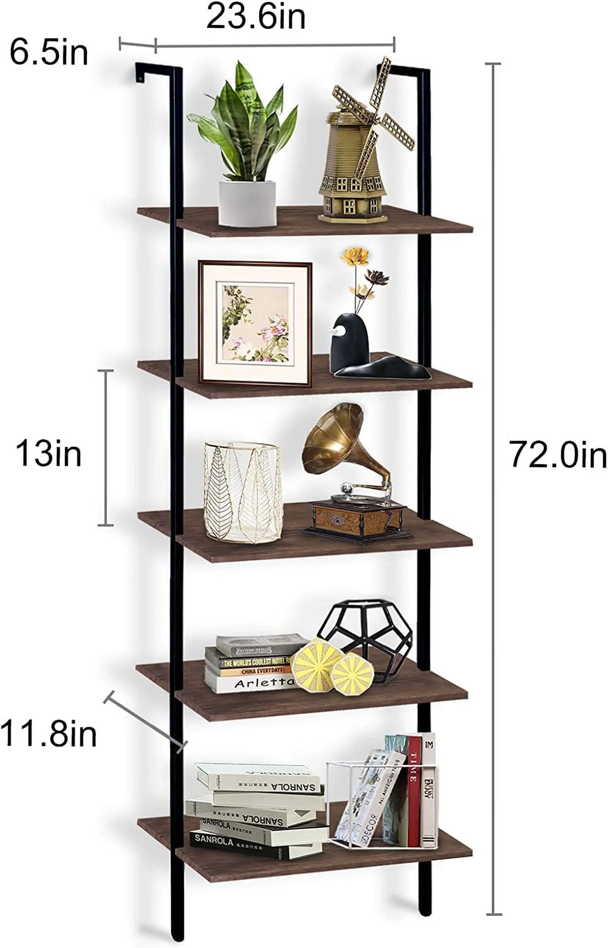 5-tier Wall-mounted Wood Bookshelf N5739