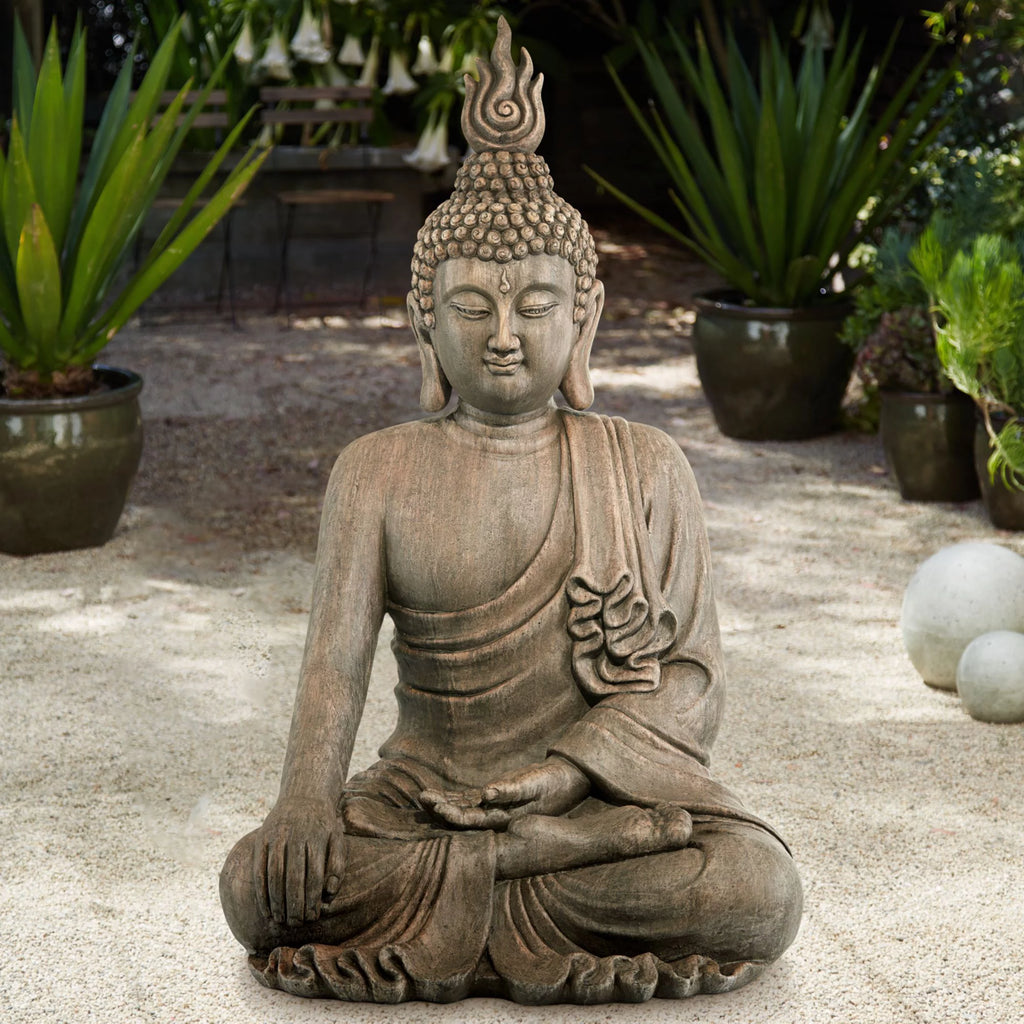 Large Sitting Buddha Statue Sculpture Stone Gray Finish 42" Tall I236
