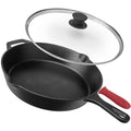 12 inch Pre Seasoned Cast Iron Skillet with Lid & Handle Cover D9773