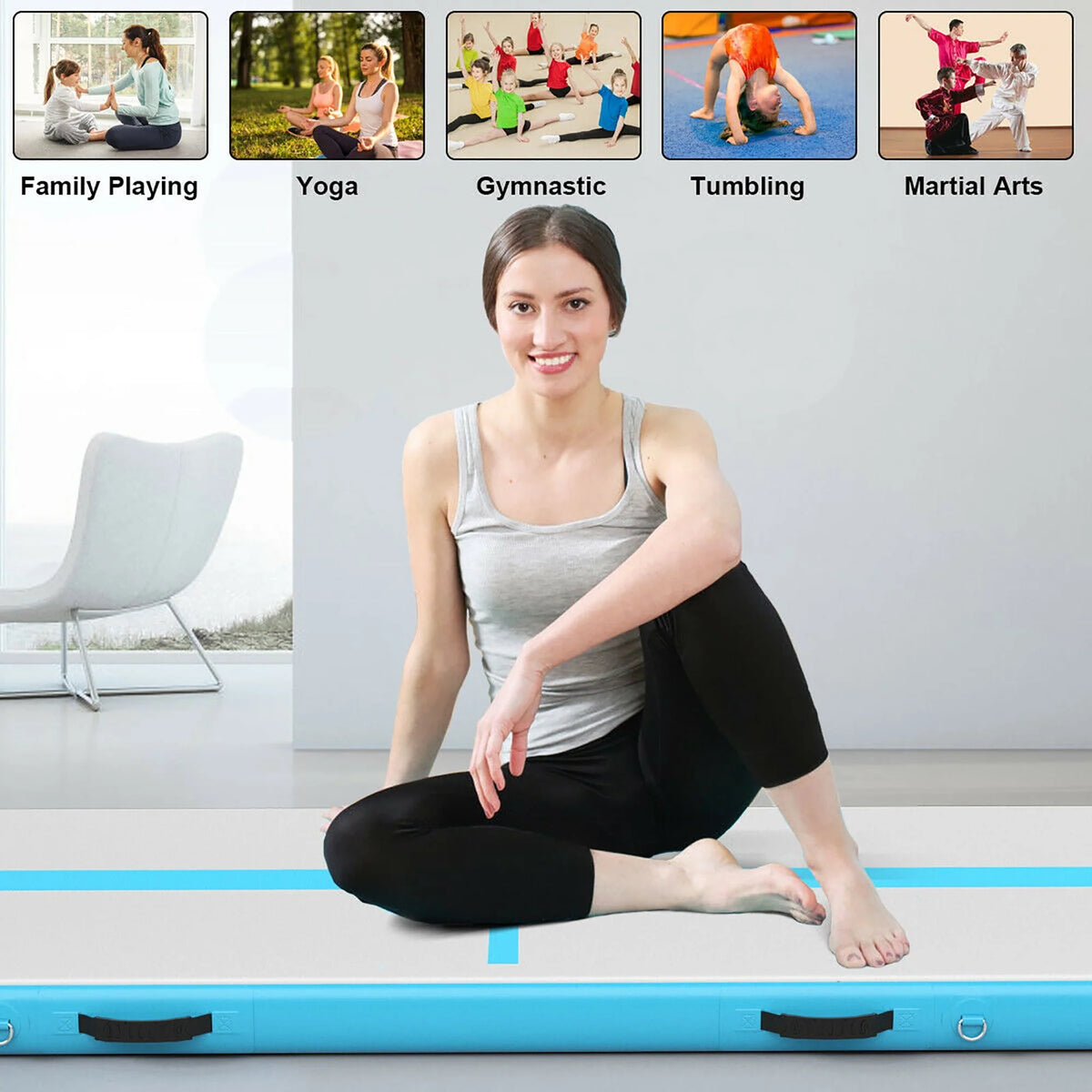 10FT Inflatable Gymnastics Tumbling Mat with Pump Green K44040