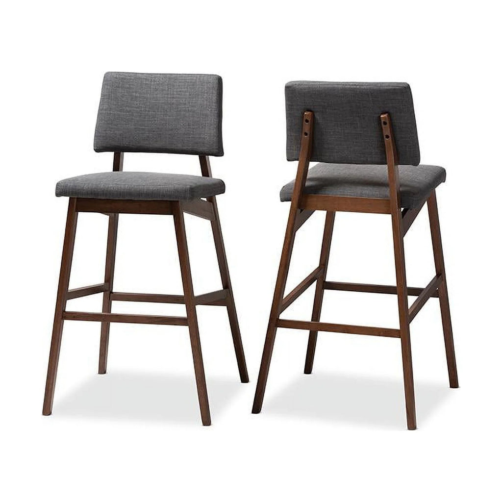 Dark Gray Fabric Upholstered Wood Bar Stool Set of 2 B938