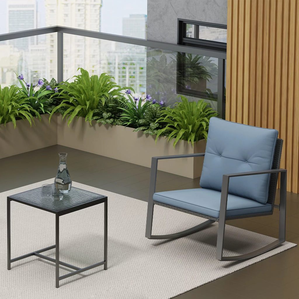 3-Piece Bistro Outdoor Cafe Furniture Set with Glass Table Grey U606365
