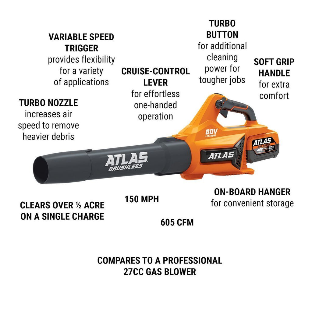 80V Brushless Cordless 150 MPH/605 CFM Blower J571