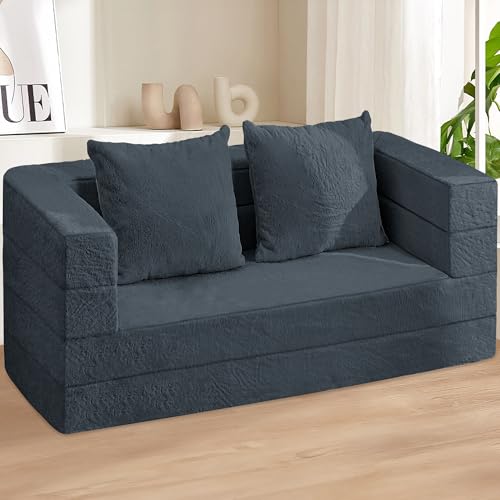 Faux Fur Convertible Bean Bag Sofa Bed with Pillow K65477