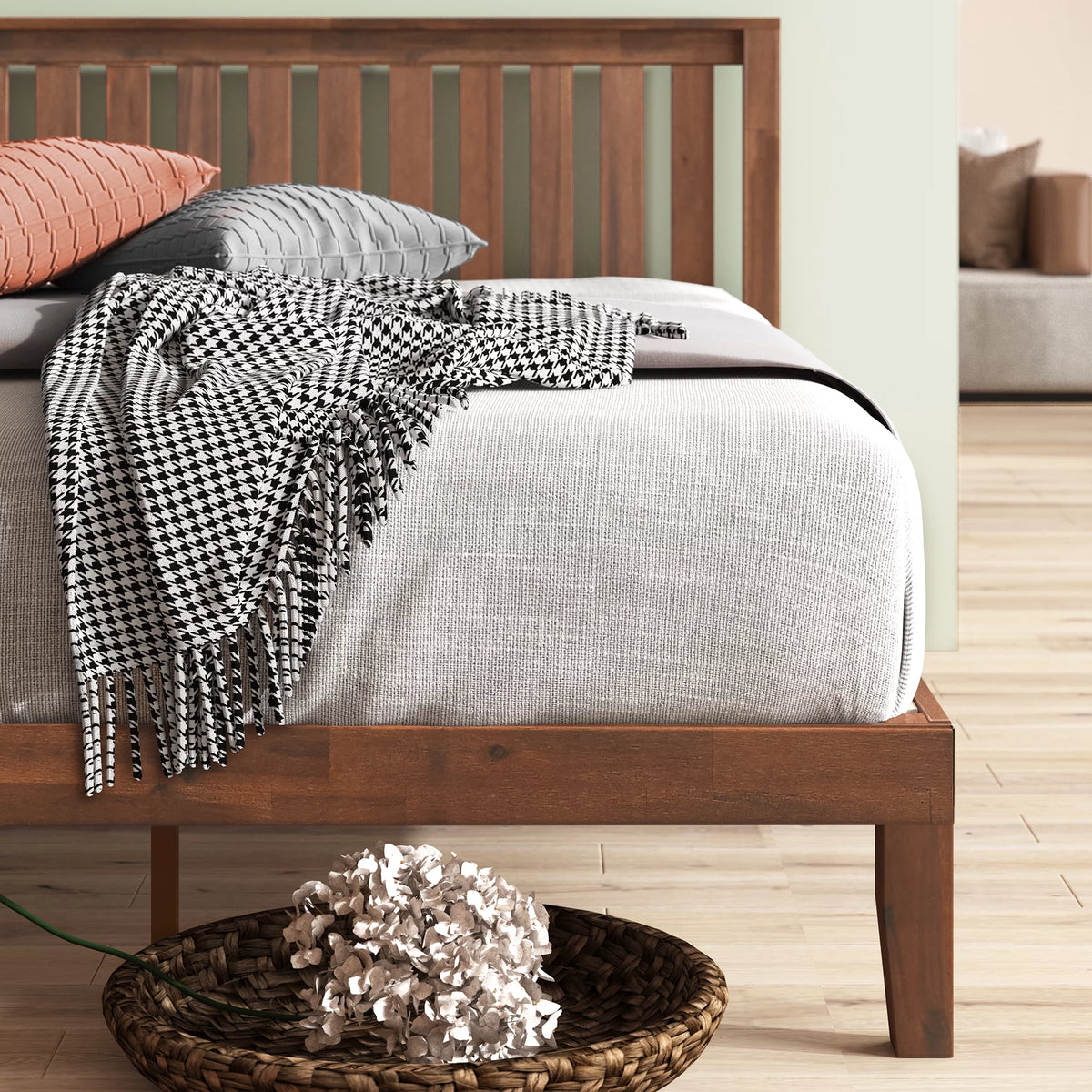Queen Wood Platform Bed Frame with Headboard A142