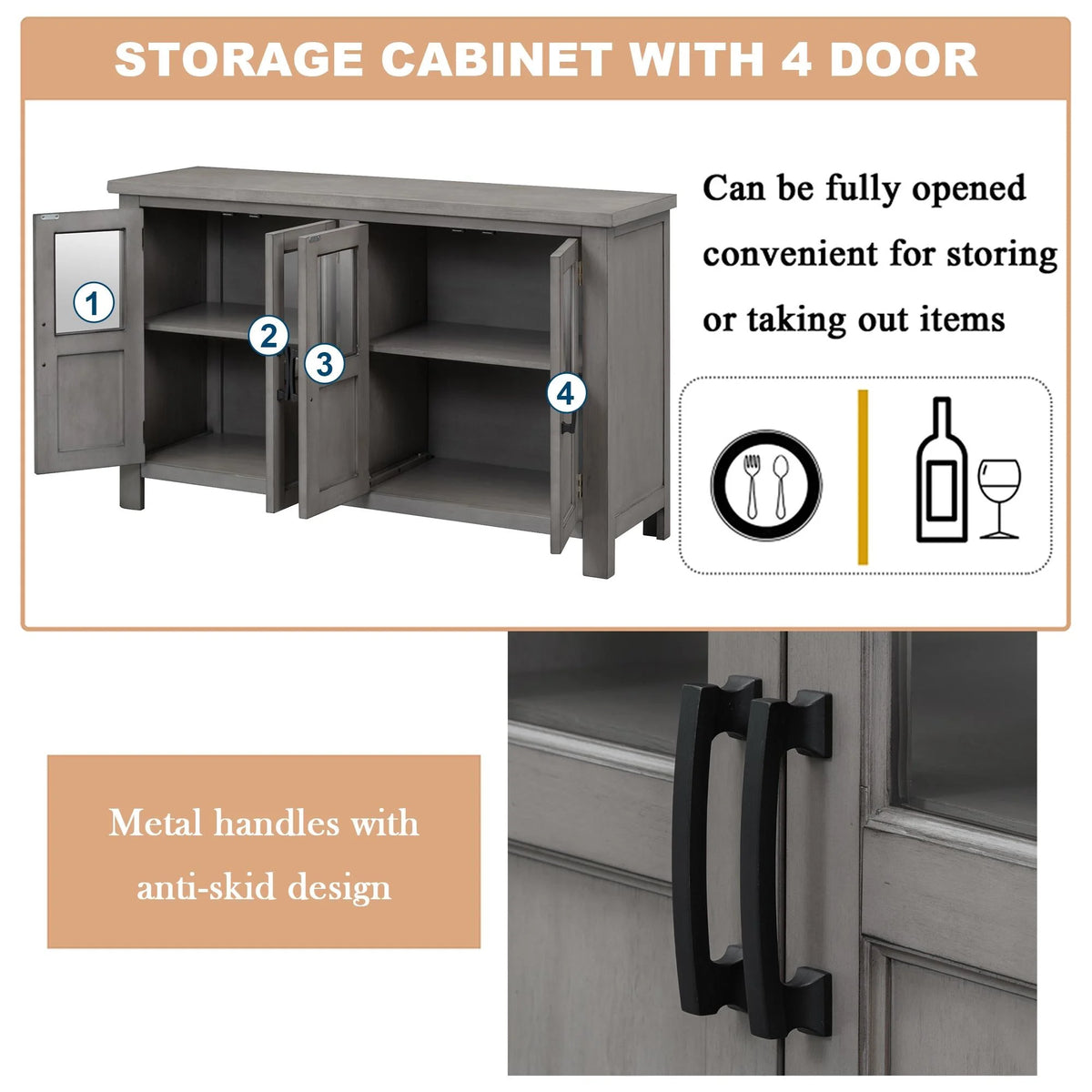Buffet Cabinet with 4 Doors and Adjustable Shelves P665
