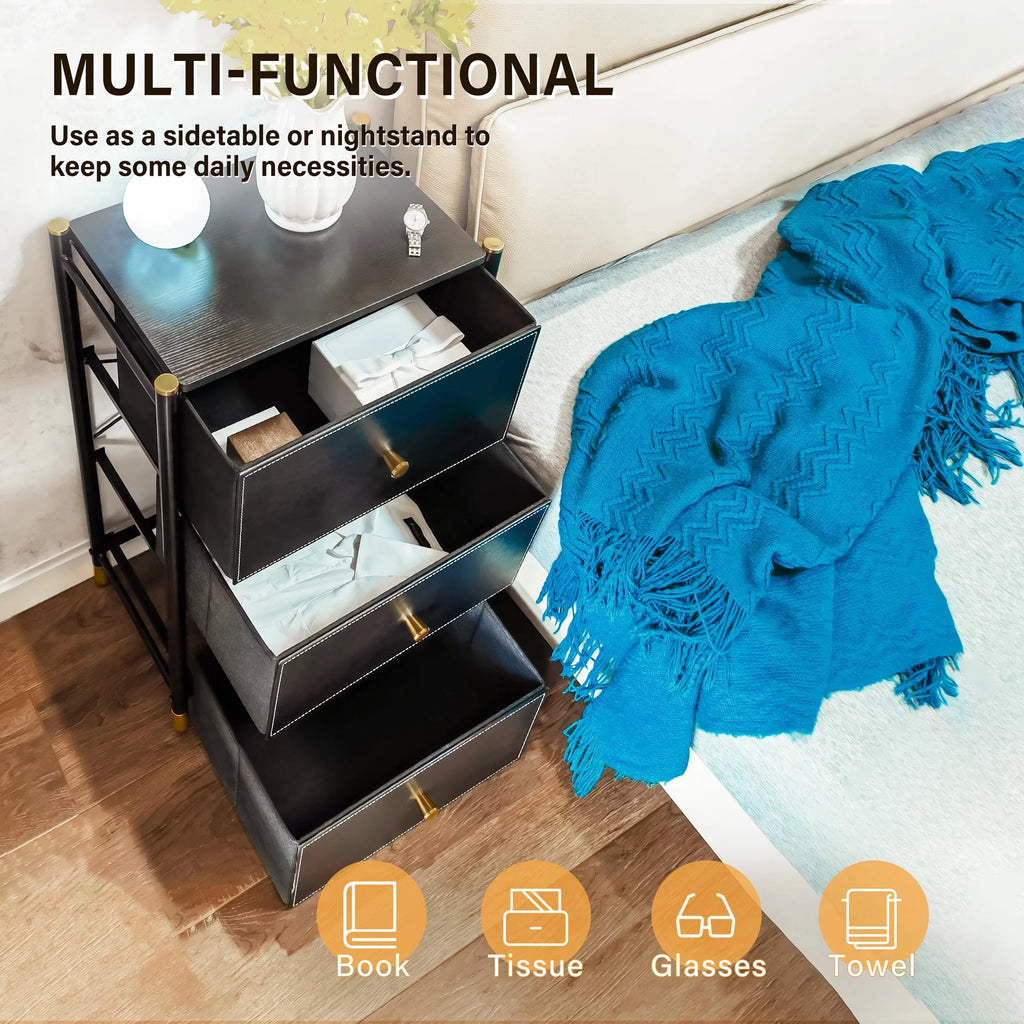 Black 3 Drawer Fabric Dresser B8798